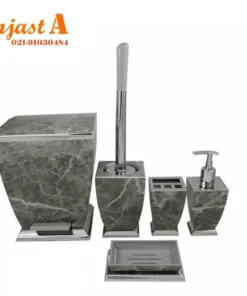 خرید و قیمت ست سرویس بهداشتی 5 پارچه هارمونی مدل آوا طرح سنگ طوسی کروم