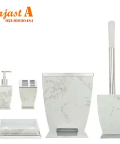 ست سرویس بهداشتی 5پارچه هارمونی مدل آوا طرح سنگ سفید کروم